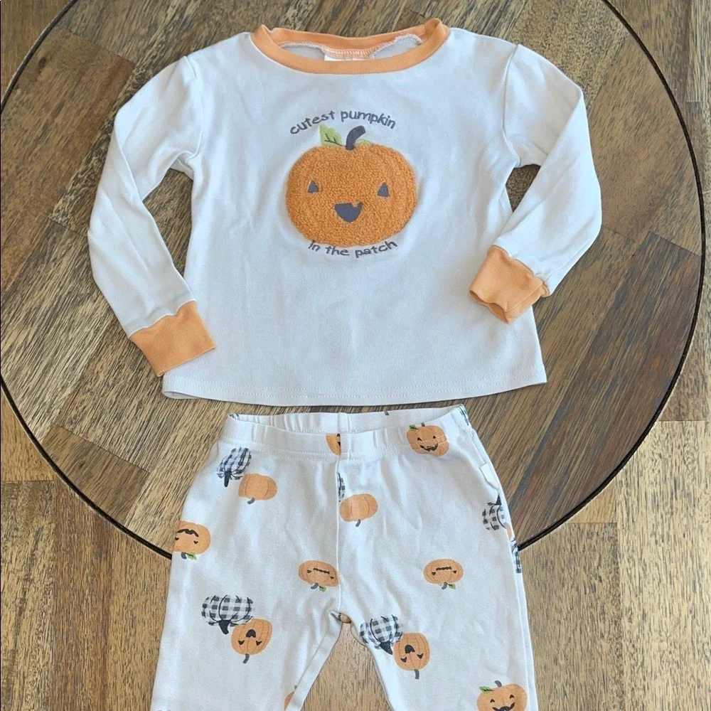 Rabbit And Bear Kids Pumpkin Pajama Set Orange White Fall‎ Halloween 24 Months